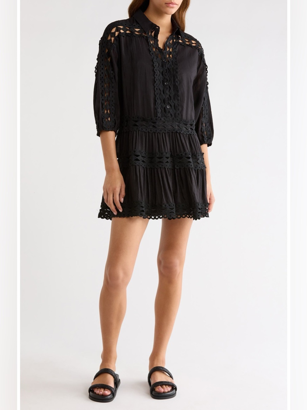 Elan Lace Trim Cover-Up Dress Black XL NWT